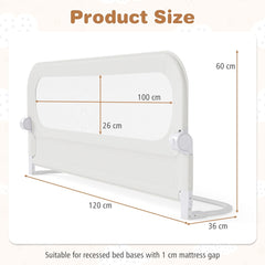 The bed rail shown with technical lines indicating the product dimensions