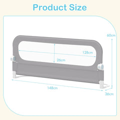 The bed rail showing dimensions with arrows on a plain background