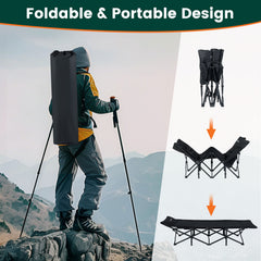 Foldable Camping Cot for Adults Heavy Duty Sleeping Bed with Slanted Headrest-Black