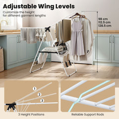 Foldable Gullwing Clothes Drying Rack with 142 cm Adjustable Wings