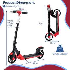 Foldable Kick Scooter with 2 Light-up Wheels and Rear Brake-Red