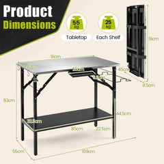 Foldable Outdoor Cook Station with Removable Shelves-Black