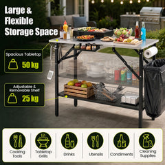 Foldable Outdoor Cook Station with Removable Shelves-Black