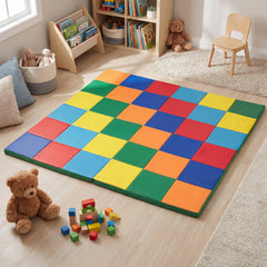 Foldable Patchwork Toddler Activity Mat with Waterproof Faux Leather-Colorful