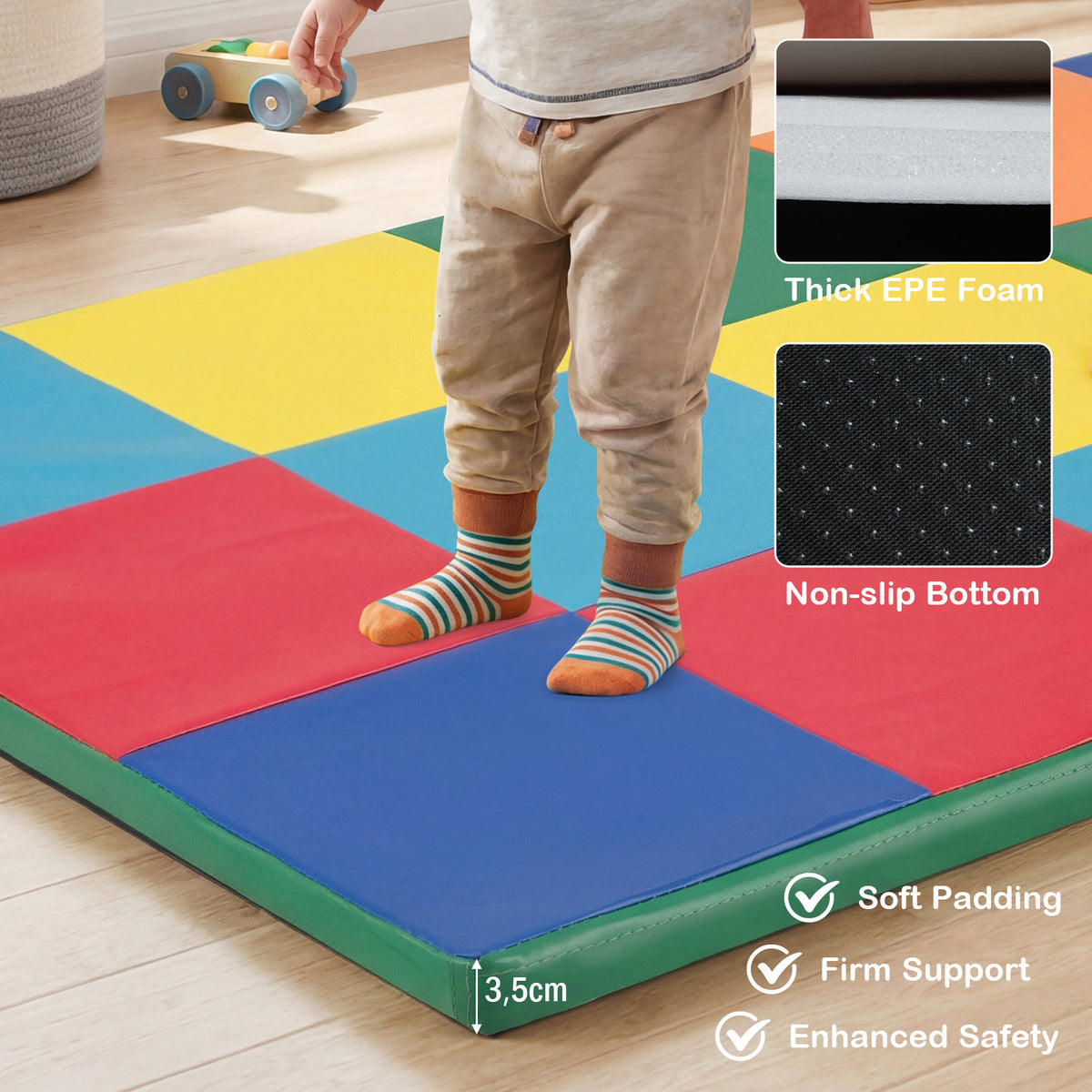 Foldable Patchwork Toddler Activity Mat with Waterproof Faux Leather-Colorful