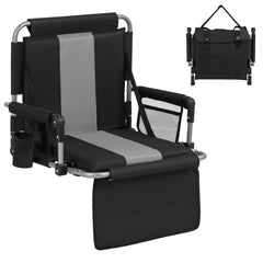 Foldable Stadium Seat 54 CM Wide Bleacher Chairs with Back Support and Padded Cushions-Grey
