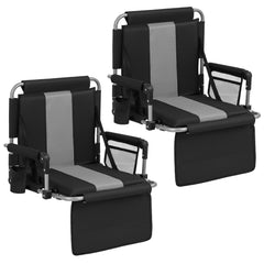 Foldable Stadium Seat 54 CM Wide Bleacher Chairs with Back Support and Padded Cushions-Grey