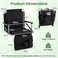 Foldable Stadium Seat Bleacher Chair Set of 2 with Back Support-Black