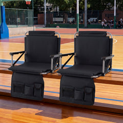 Foldable Stadium Seat Bleacher Chair Set of 2 with Back Support-Black