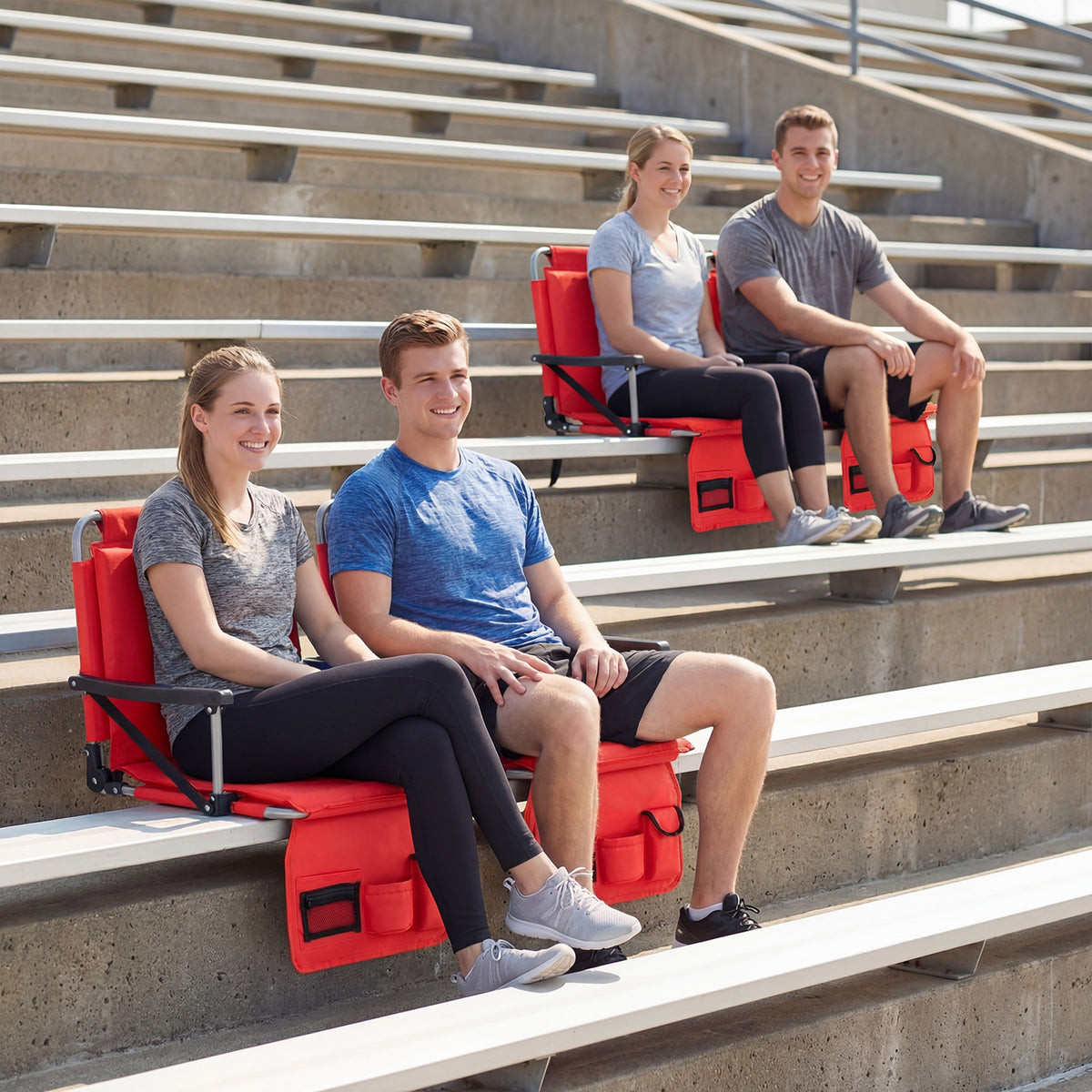Foldable Stadium Seat Bleacher Chairs with Back Support and Padded Cushions-Red