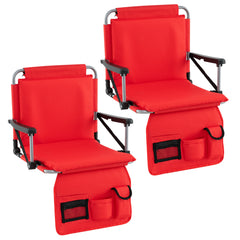 Foldable Stadium Seat Bleacher Chairs with Back Support and Padded Cushions-Red