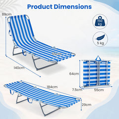 Foldable Sun Lounger Recliner with 4-Position Adjustable Backrest and Footrest-Blue