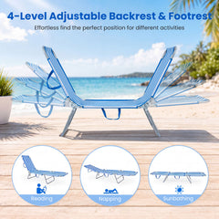 Foldable Sun Lounger Recliner with 4-Position Adjustable Backrest and Footrest-Blue