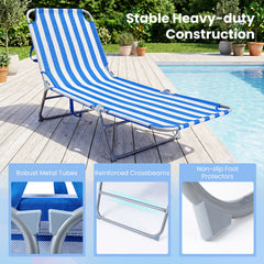 Foldable Sun Lounger Recliner with 4-Position Adjustable Backrest and Footrest-Blue