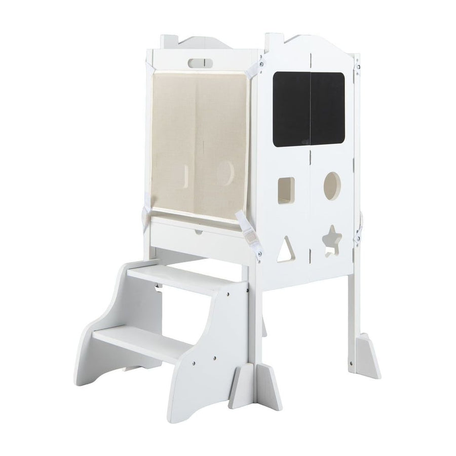 Foldable Toddler Step Stool with Chalkboards and 2-Step Stool for Boys and Girls Aged 2+-White