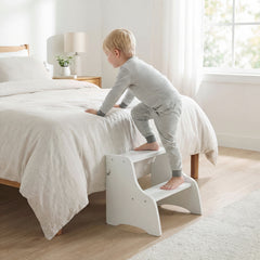 Foldable Toddler Step Stool with Chalkboards and 2-Step Stool for Boys and Girls Aged 2+-White