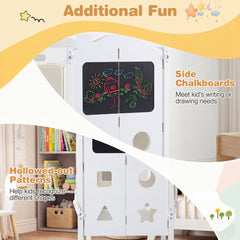 Foldable Toddler Step Stool with Chalkboards and 2-Step Stool for Boys and Girls Aged 2+-White