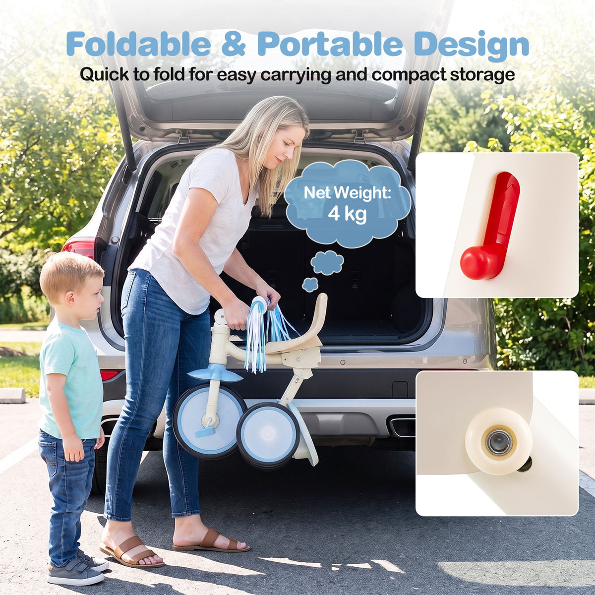 Foldable Toddler Tricycle for 2-5 Year Old with Lighting Wheels-Blue