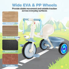 Foldable Toddler Tricycle for 2-5 Year Old with Lighting Wheels-Blue