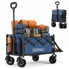 Foldable Transport Trolley 63-92L with Large All-Terrain Wheels for Beach Camping Picnic-Blue