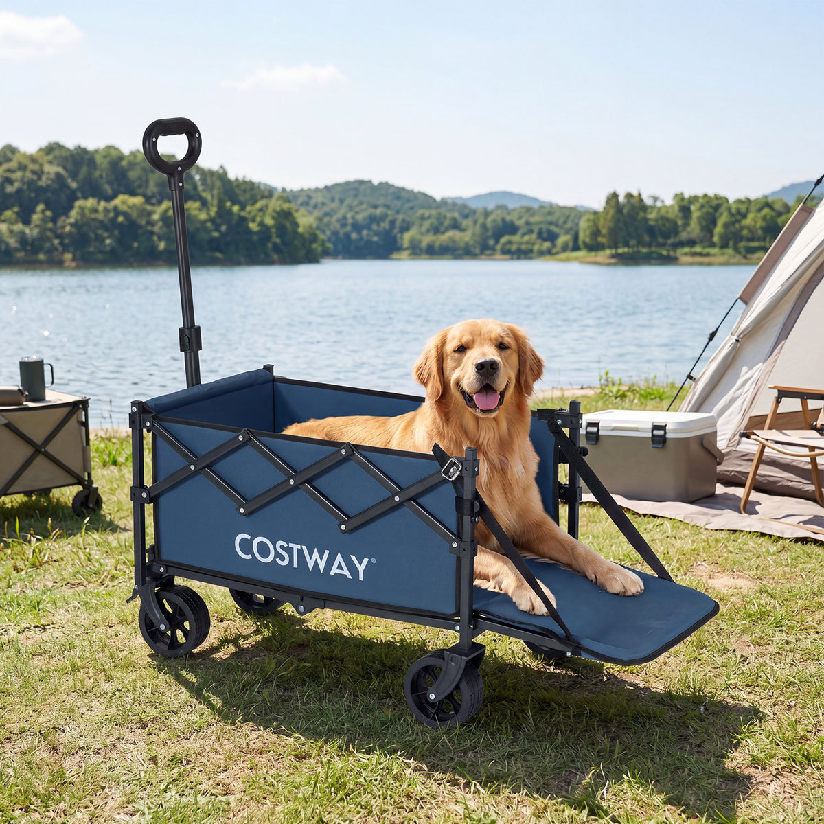 Foldable Transport Trolley 63-92L with Large All-Terrain Wheels for Beach Camping Picnic-Blue