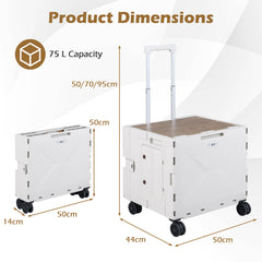 Foldable Utility Cart on 4 Rotate Wheels with Cup Holder-White