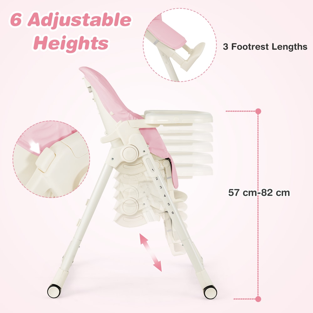 Close-up of the adjustable height mechanism on the pink high chair