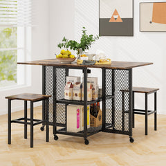 3-Piece Foldable Dining Table Set in Brown, image 2