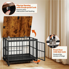 Foldable Dog Crate Furniture with Removable Tray Heavy-duty Chew-resistant Dog Kennel-M