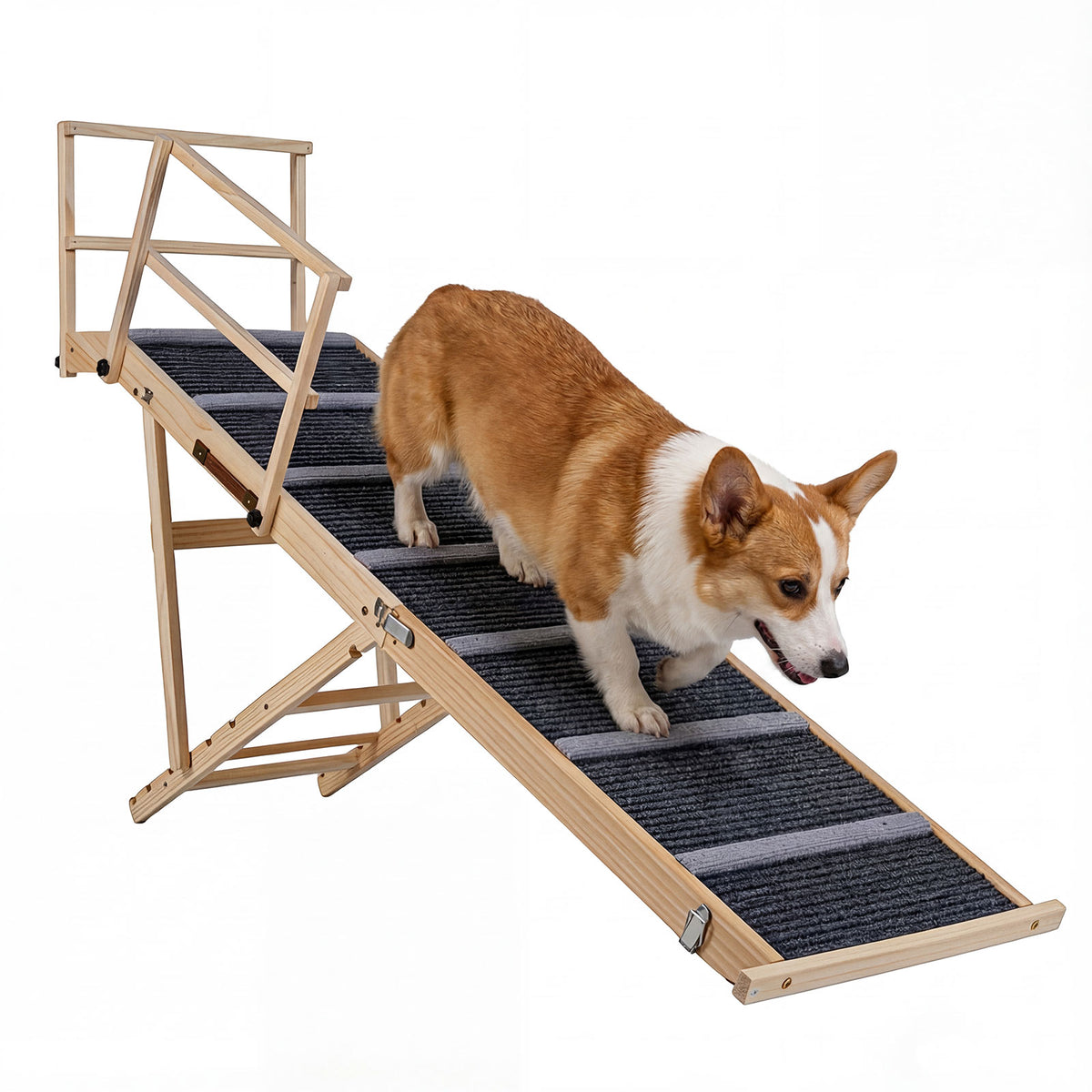 Foldable Dog Ramp with Non-slip Carpet and Removable Side Rails-Grey