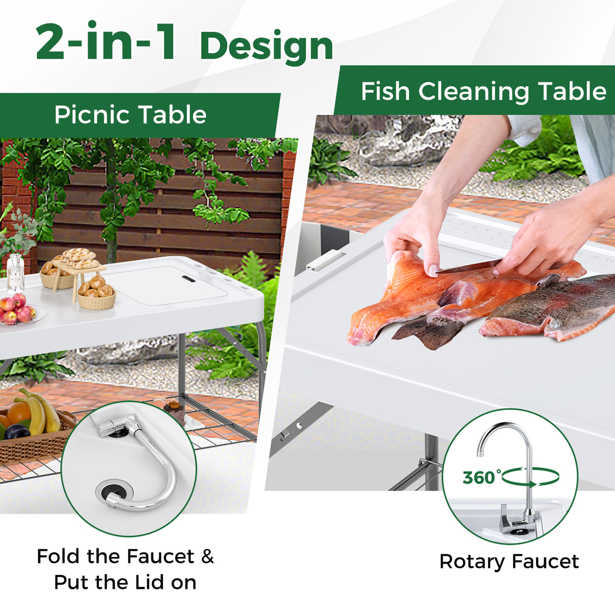 Foldable Fish Cleaning Table 2 in 1 Outdoor Workstation with Sink