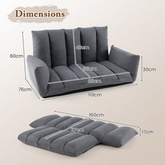 Foldable Floor Sofa with 5-Position Adjustable Backrest and Arms-Grey