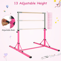 Kids Foldable Gymnastics Bar with 13 Adjustable Height-Pink