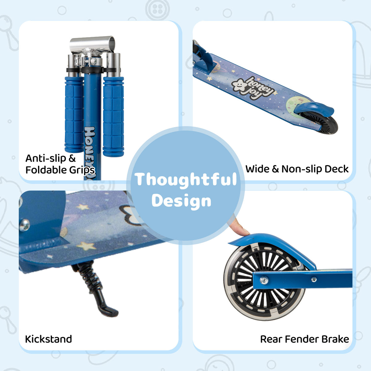 Foldable Kids Scooter Adjustable with Lighted Wheels and Kickstand-Blue