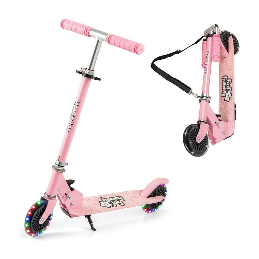 Foldable Kids Scooter Adjustable with Lighted Wheels and Kickstand in Pink