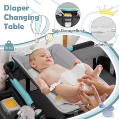 5-in-1 Foldable Pack and Play with Removable Bassinet in Green