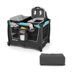 5-in-1 Foldable Pack and Play with Removable Bassinet in Green