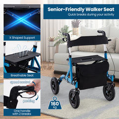 Foldable Rolling Walker with Seat-Blue