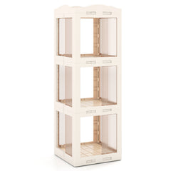 Foldable Rotating Bookshelf 3-Tier Revolving Bookshelf Tower-White