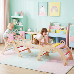 3-Piece Foldable Toddler Climbing Toys with Climber Rope and Maze Game-Macaron