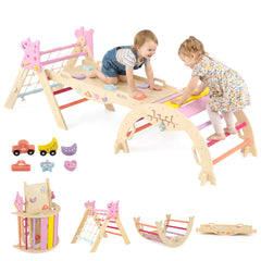 3-Piece Foldable Toddler Climbing Toys with Climber Rope and Maze Game-Macaron
