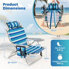 Folding Beach Chair for Adults Lightweight Aluminum Frame with 4-Position Backrest-1 Pack