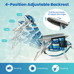 Folding Beach Chair for Adults Lightweight Aluminum Frame with 4-Position Backrest-1 Pack