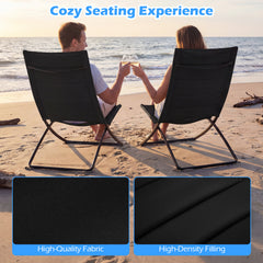 Folding Beach Chairs Set of 2 with Padded Backs and Seats for Adults-Black