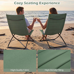 Folding Beach Chairs Set of 2 with Padded Backs and Seats for Adults-Green
