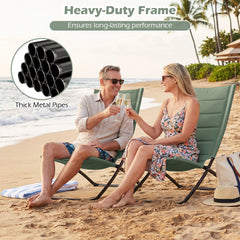 Folding Beach Chairs Set of 2 with Padded Backs and Seats for Adults-Green