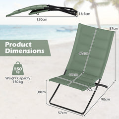 Folding Beach Chairs Set of 2 with Padded Backs and Seats for Adults-Green