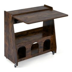 Folding Desk on Wheels with Storage Shelves and Compartments for Small Spaces-Rustic Brown