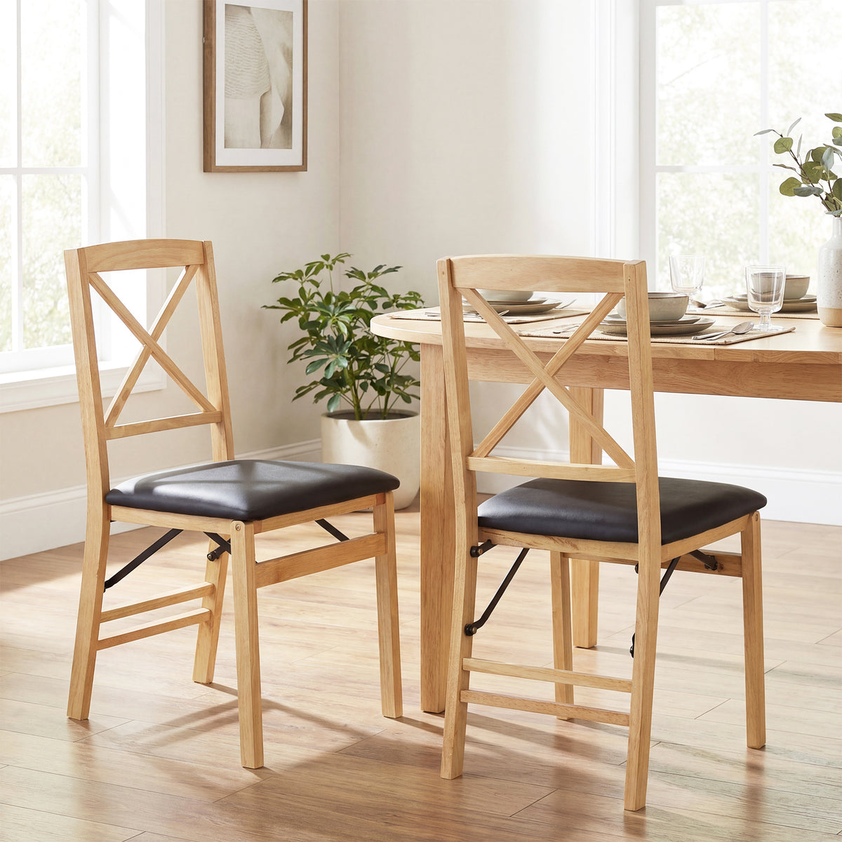 Folding Dining Chairs Set of 2 Kitchen Side Chairs with Padded Seat-Black