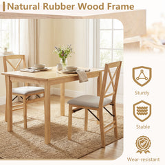 Folding Dining Chairs Set of 2 Kitchen Side Chairs with Padded Seat-Natural